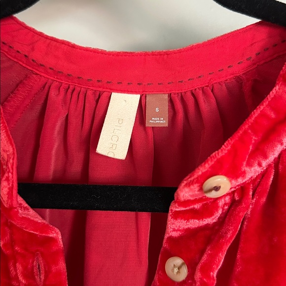Anthropologie Red Velvet Button Down Shirt - Picture 3 of 5